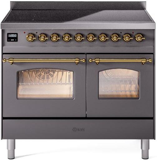 ILVE Nostalgie II 40-Inch Freestanding Electric Induction Range in Matte Graphite with Brass Trim (UPDI406NMPMGG)