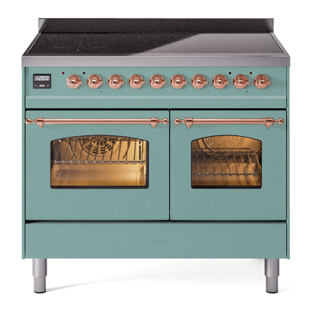 ILVE Nostalgie II 40-Inch Freestanding Electric Induction Range in Mediterranean Mint with Copper Trim (UPDI406NMPMMP)