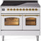 ILVE Nostalgie II 40-Inch Freestanding Electric Induction Range in White with Brass Trim (UPDI406NMPWHG)