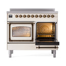 ILVE 40-Inch Nostalgie II Noblesse Induction Range with Triple Glass Door in Antique White with Bronze Trim (UNDI406NMPAWB)