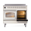 ILVE 40-Inch Nostalgie II Noblesse Induction Range with Triple Glass Door in Antique White with Chrome Trim (UNDI406NMPAWC)