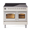 ILVE 40-Inch Nostalgie II Noblesse Induction Range with Triple Glass Door in Antique White with Chrome Trim (UNDI406NMPAWC)