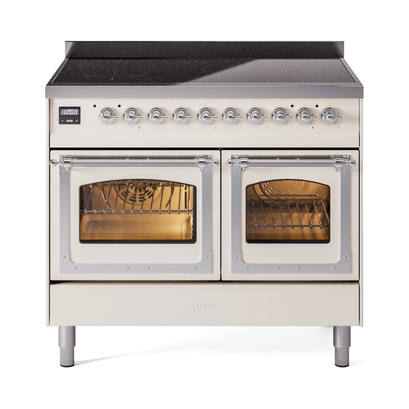 ILVE 40-Inch Nostalgie II Noblesse Induction Range with Triple Glass Door in Antique White with Chrome Trim (UNDI406NMPAWC)