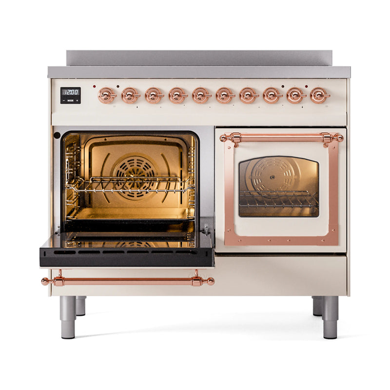 ILVE 40-Inch Nostalgie II Noblesse Induction Range with Triple Glass Door in Antique White with Copper Trim (UNDI406NMPAWP)