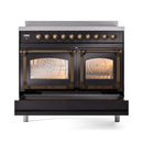 ILVE 40-Inch Nostalgie II Noblesse Induction Range with Triple Glass Door in Glossy Black with Bronze Trim (UNDI406NMPBKB)