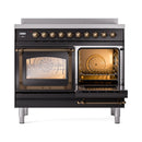 ILVE 40-Inch Nostalgie II Noblesse Induction Range with Triple Glass Door in Glossy Black with Bronze Trim (UNDI406NMPBKB)