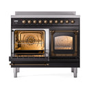ILVE 40-Inch Nostalgie II Noblesse Induction Range with Triple Glass Door in Glossy Black with Bronze Trim (UNDI406NMPBKB)