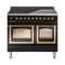 ILVE 40-Inch Nostalgie II Noblesse Induction Range with Triple Glass Door in Glossy Black with Brass Trim (UNDI406NMPBKG)