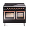 ILVE 40-Inch Nostalgie II Noblesse Induction Range with Triple Glass Door in Glossy Black with Copper Trim (UNDI406NMPBKP)