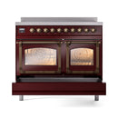 ILVE 40-Inch Nostalgie II Noblesse Induction Range with Triple Glass Door in Burgundy with Bronze Trim (UNDI406NMPBUB)