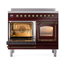 ILVE 40-Inch Nostalgie II Noblesse Induction Range with Triple Glass Door in Burgundy with Bronze Trim (UNDI406NMPBUB)