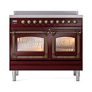 ILVE 40-Inch Nostalgie II Noblesse Induction Range with Triple Glass Door in Burgundy with Bronze Trim (UNDI406NMPBUB)