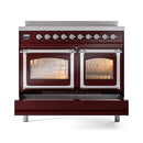ILVE 40-Inch Nostalgie II Noblesse Induction Range with Triple Glass Door in Burgundy with Chrome Trim (UNDI406NMPBUC)