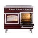 ILVE 40-Inch Nostalgie II Noblesse Induction Range with Triple Glass Door in Burgundy with Chrome Trim (UNDI406NMPBUC)