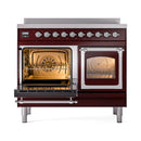 ILVE 40-Inch Nostalgie II Noblesse Induction Range with Triple Glass Door in Burgundy with Chrome Trim (UNDI406NMPBUC)