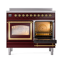 ILVE 40-Inch Nostalgie II Noblesse Induction Range with Triple Glass Door in Burgundy with Brass Trim (UNDI406NMPBUG)