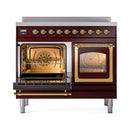 ILVE 40-Inch Nostalgie II Noblesse Induction Range with Triple Glass Door in Burgundy with Brass Trim (UNDI406NMPBUG)