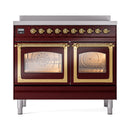 ILVE 40-Inch Nostalgie II Noblesse Induction Range with Triple Glass Door in Burgundy with Brass Trim (UNDI406NMPBUG)