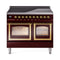 ILVE 40-Inch Nostalgie II Noblesse Induction Range with Triple Glass Door in Burgundy with Brass Trim (UNDI406NMPBUG)