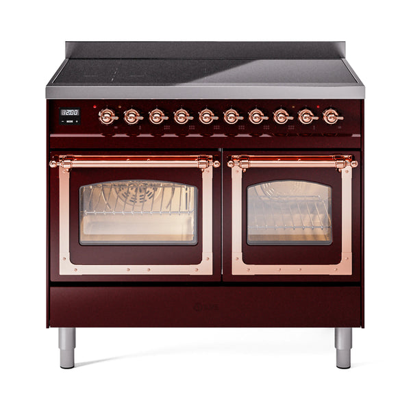 ILVE 40-Inch Nostalgie II Noblesse Induction Range with Triple Glass Door in Burgundy with Copper Trim (UNDI406NMPBUP)