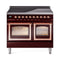 ILVE 40-Inch Nostalgie II Noblesse Induction Range with Triple Glass Door in Burgundy with Copper Trim (UNDI406NMPBUP)