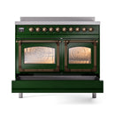 ILVE 40-Inch Nostalgie II Noblesse Induction Range with Triple Glass Door in Emerald Green  with Bronze Trim (UNDI406NMPEGB)