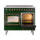 ILVE 40-Inch Nostalgie II Noblesse Induction Range with Triple Glass Door in Emerald Green  with Bronze Trim (UNDI406NMPEGB)