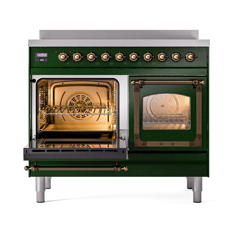 ILVE 40-Inch Nostalgie II Noblesse Induction Range with Triple Glass Door in Emerald Green  with Bronze Trim (UNDI406NMPEGB)