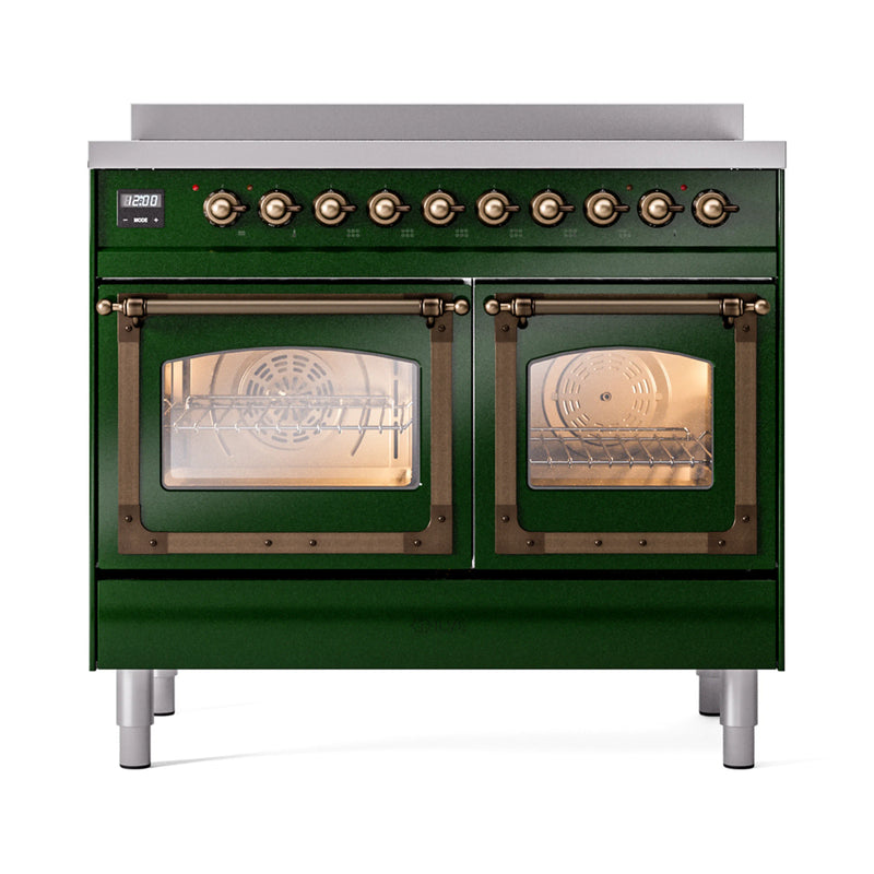 ILVE 40-Inch Nostalgie II Noblesse Induction Range with Triple Glass Door in Emerald Green  with Bronze Trim (UNDI406NMPEGB)