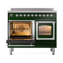 ILVE 40-Inch Nostalgie II Noblesse Induction Range with Triple Glass Door in Emerald Green with Chrome Trim (UNDI406NMPEGC)