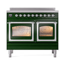 ILVE 40-Inch Nostalgie II Noblesse Induction Range with Triple Glass Door in Emerald Green with Chrome Trim (UNDI406NMPEGC)