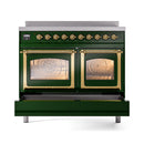 ILVE 40-Inch Nostalgie II Noblesse Induction Range with Triple Glass Door in Emerald Green with Brass Trim (UNDI406NMPEGG)