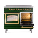 ILVE 40-Inch Nostalgie II Noblesse Induction Range with Triple Glass Door in Emerald Green with Brass Trim (UNDI406NMPEGG)
