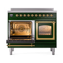 ILVE 40-Inch Nostalgie II Noblesse Induction Range with Triple Glass Door in Emerald Green with Brass Trim (UNDI406NMPEGG)