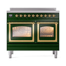 ILVE 40-Inch Nostalgie II Noblesse Induction Range with Triple Glass Door in Emerald Green with Brass Trim (UNDI406NMPEGG)