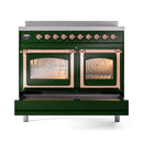 ILVE 40-Inch Nostalgie II Noblesse Induction Range with Triple Glass Door in Emerald Green with Copper Trim (UNDI406NMPEGP)