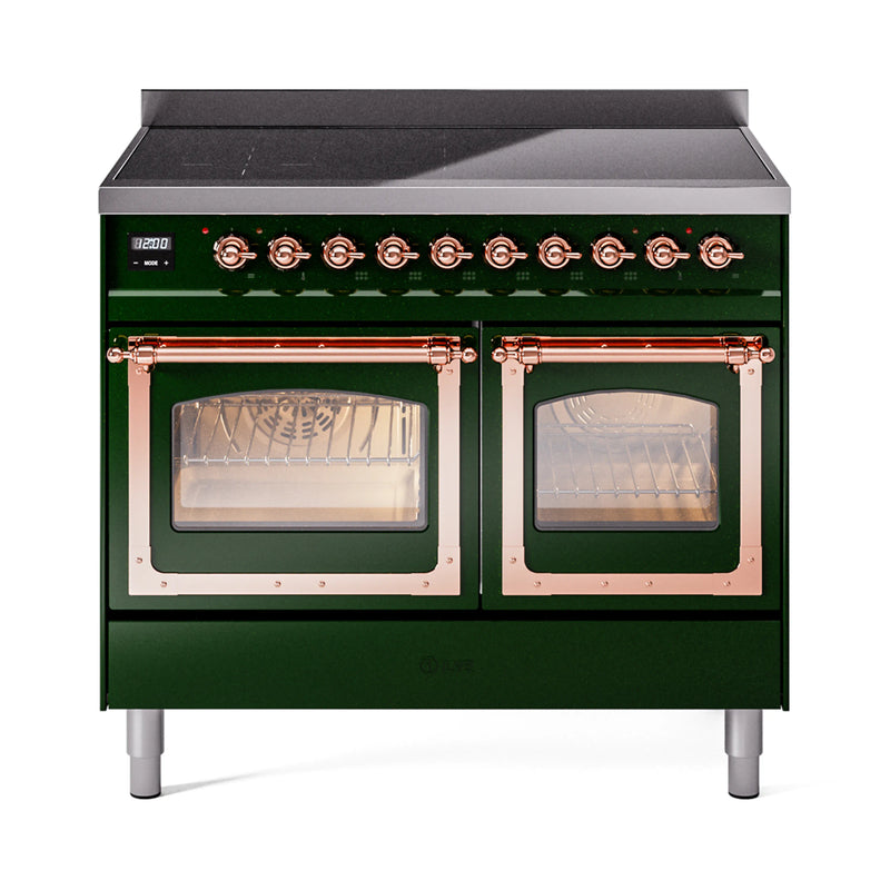 ILVE 40-Inch Nostalgie II Noblesse Induction Range with Triple Glass Door in Emerald Green with Copper Trim (UNDI406NMPEGP)