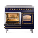 ILVE 40-Inch Nostalgie II Noblesse Induction Range with Triple Glass Door in Midnight Blue with Bronze Trim (UNDI406NMPMBB)