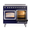 ILVE 40-Inch Nostalgie II Noblesse Induction Range with Triple Glass Door in Midnight Blue with Chrome Trim (UNDI406NMPMBC)