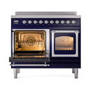 ILVE 40-Inch Nostalgie II Noblesse Induction Range with Triple Glass Door in Midnight Blue with Chrome Trim (UNDI406NMPMBC)