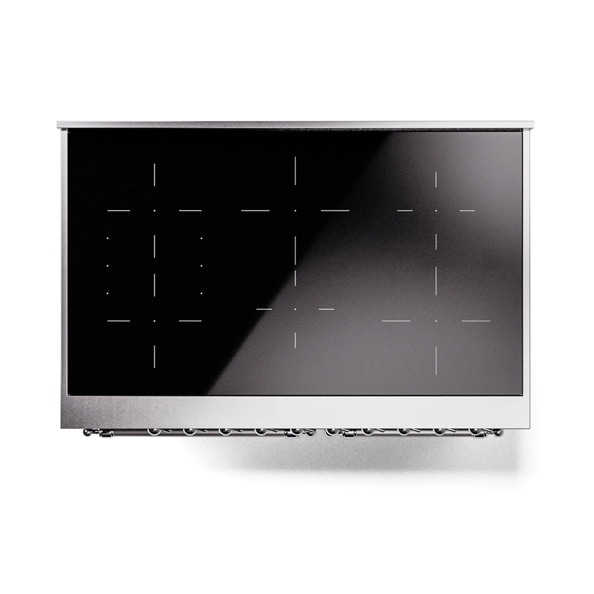 Dark glass induction cooktop panel with touch zone markings