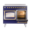 ILVE 40-Inch Nostalgie II Noblesse Induction Range with Triple Glass Door in Midnight Blue with Brass Trim (UNDI406NMPMBG)