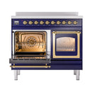 ILVE 40-Inch Nostalgie II Noblesse Induction Range with Triple Glass Door in Midnight Blue with Brass Trim (UNDI406NMPMBG)