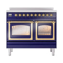 ILVE 40-Inch Nostalgie II Noblesse Induction Range with Triple Glass Door in Midnight Blue with Brass Trim (UNDI406NMPMBG)