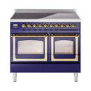 ILVE 40-Inch Nostalgie II Noblesse Induction Range with Triple Glass Door in Midnight Blue with Brass Trim (UNDI406NMPMBG)
