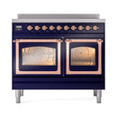 ILVE 40-Inch Nostalgie II Noblesse Induction Range with Triple Glass Door in Midnight Blue with Copper Trim (UNDI406NMPMBP)