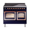 ILVE 40-Inch Nostalgie II Noblesse Induction Range with Triple Glass Door in Midnight Blue with Copper Trim (UNDI406NMPMBP)