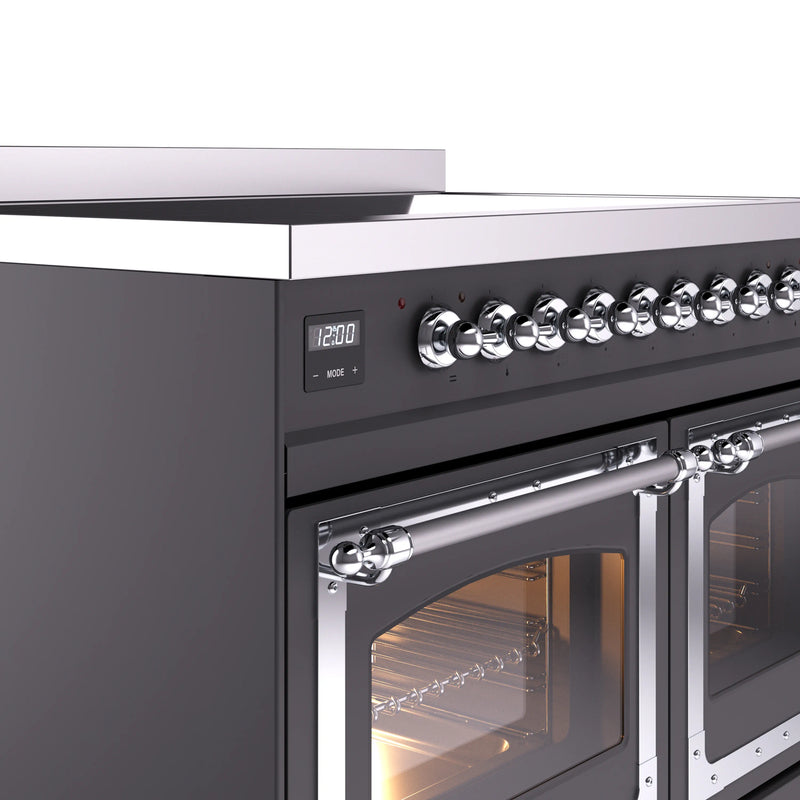 ILVE 40-Inch Nostalgie II Noblesse Induction Range with Triple Glass Door in Matte Graphite with Chrome Trim (UNDI406NMPMGC)