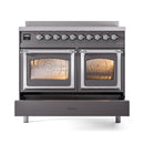 ILVE 40-Inch Nostalgie II Noblesse Induction Range with Triple Glass Door in Matte Graphite with Chrome Trim (UNDI406NMPMGC)