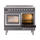 ILVE 40-Inch Nostalgie II Noblesse Induction Range with Triple Glass Door in Matte Graphite with Chrome Trim (UNDI406NMPMGC)